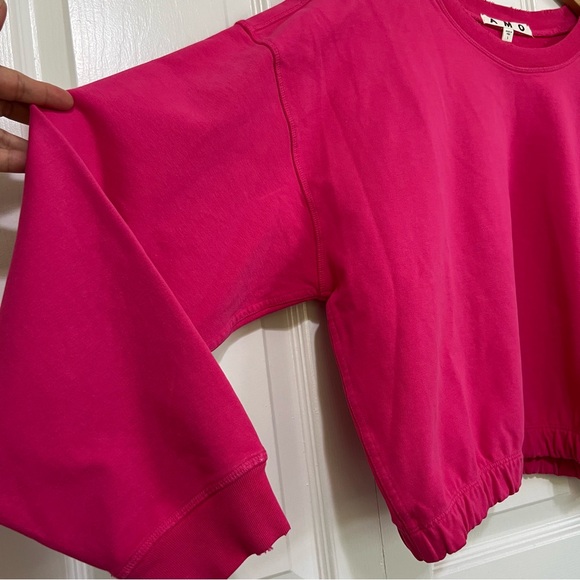 AMO 90’s Sweatshirt Cropped Boxy Light Distressing Luminous Pink Large - Picture 6 of 12
